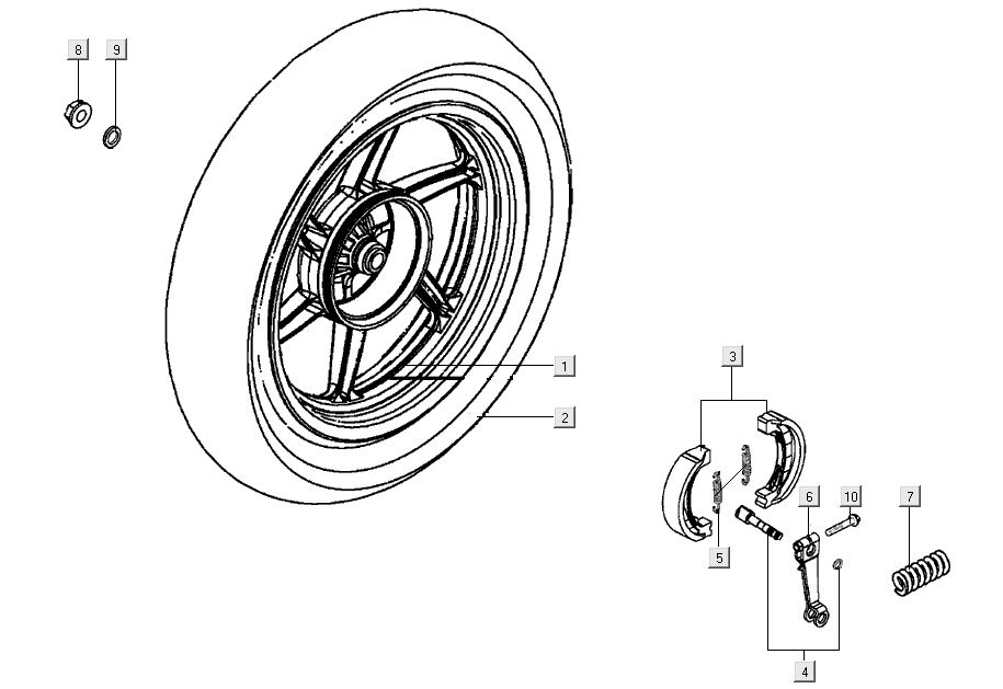 Achterwiel - Remschoenen Kymco Super8 Street 50 4-takt rood