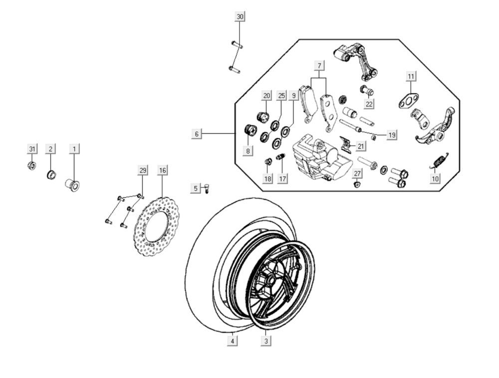 Achterwiel - Remschijf - Remklauw Kymco Xciting 400i Geel
