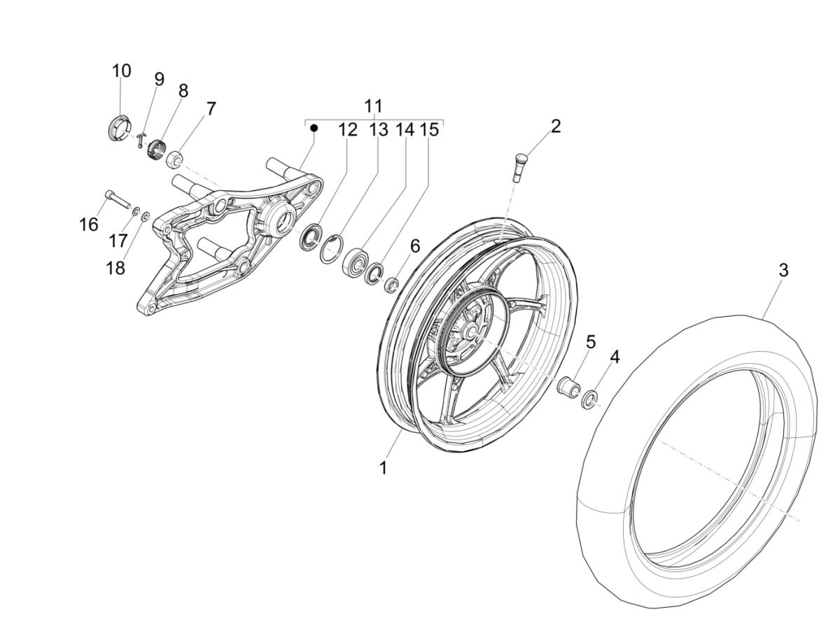 Achterwiel - Draagarm Piaggio Liberty 125 IGET 3V IE ABS Euro 4 2015-2019