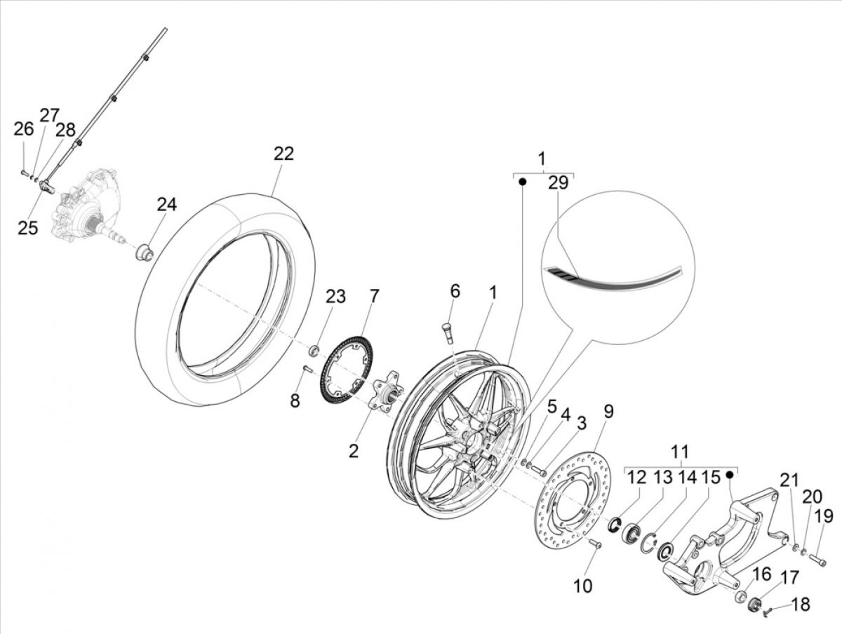 Achterwiel - Remschijf Piaggio Medley 125 IE ABS Euro 4 2016-2019
