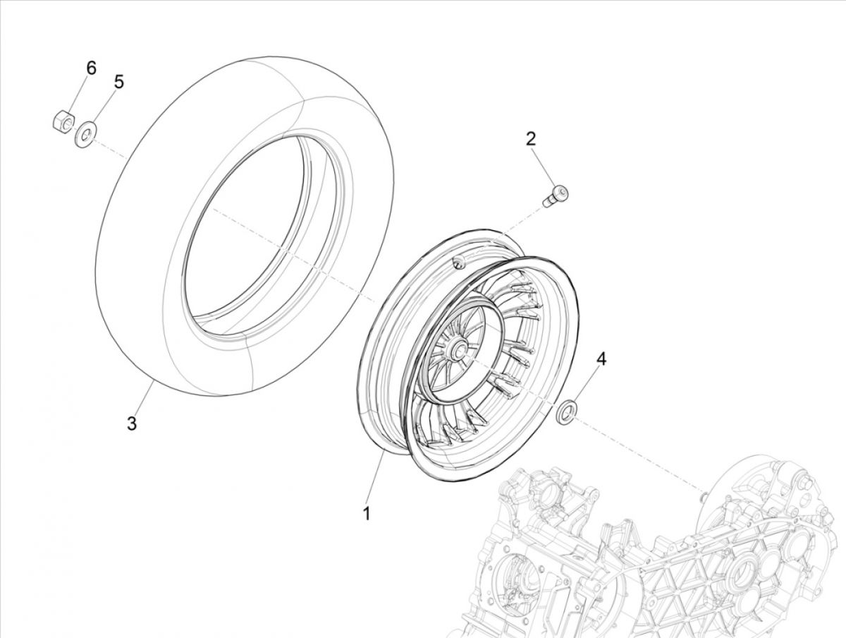 Achterwiel Vespa Sprint 125 3V IE ABS Euro 5 2021