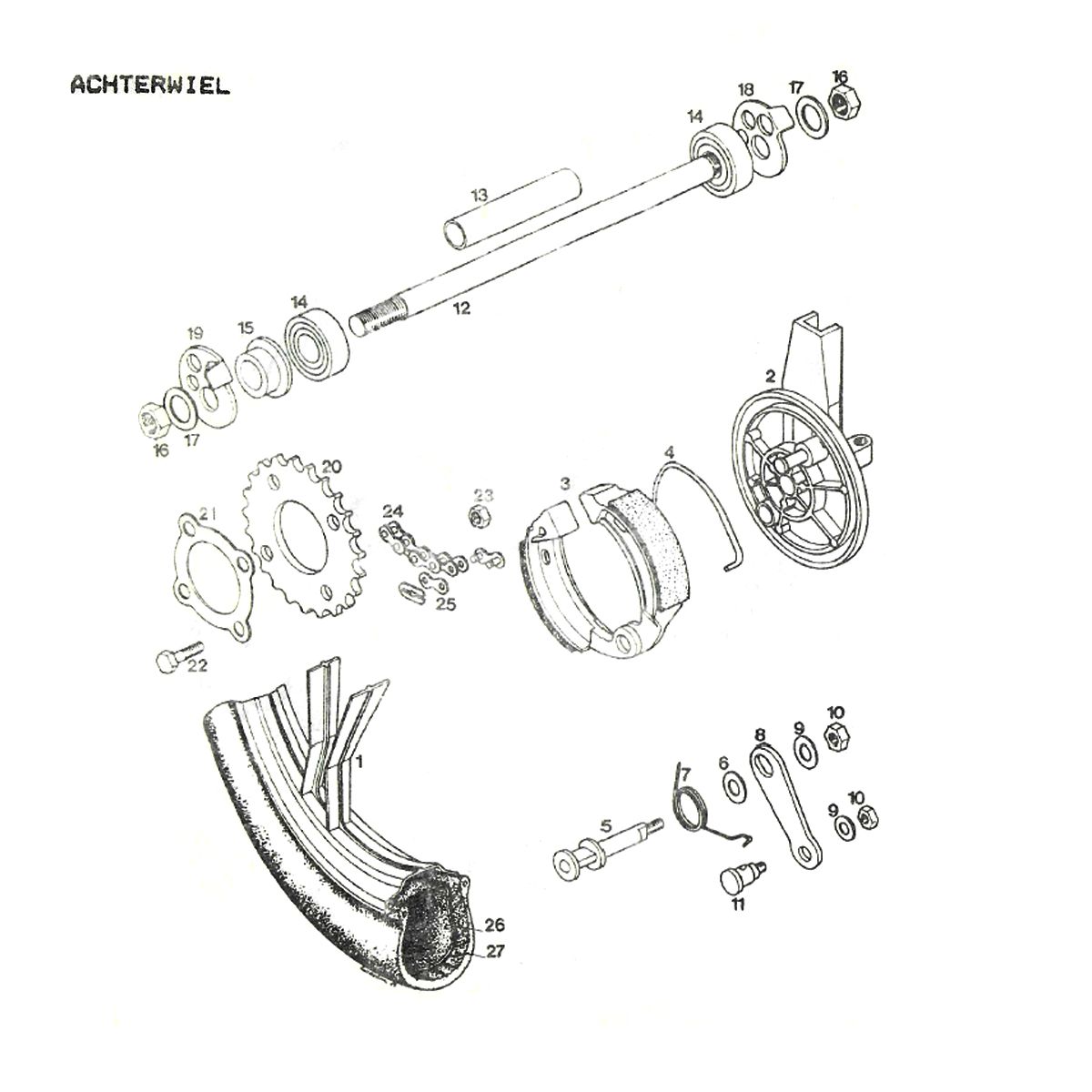 Achterwiel - Remschijf - Achtertandwiel Tomos A35