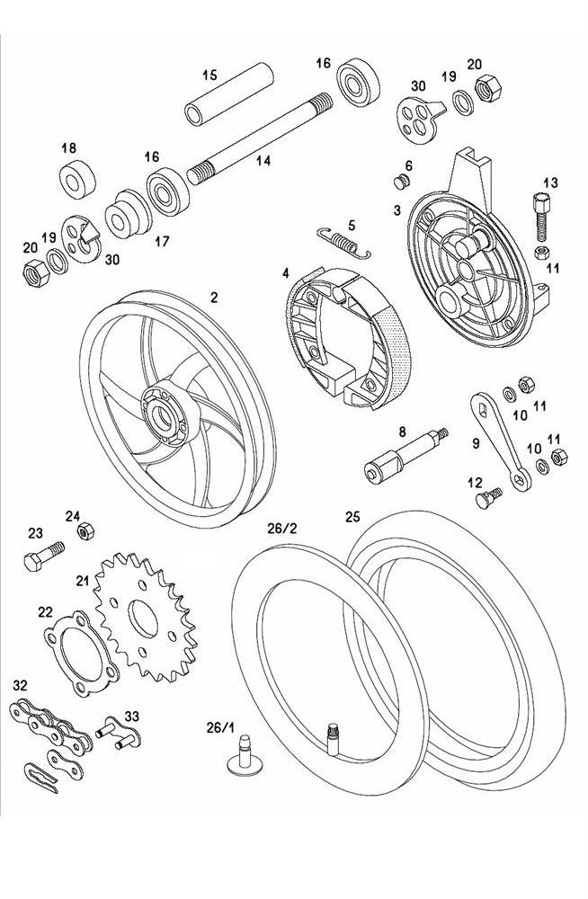 Achterwiel - Remschijf - Achtertandwiel Tomos Standaard XL 50 2-takt Kickstart
