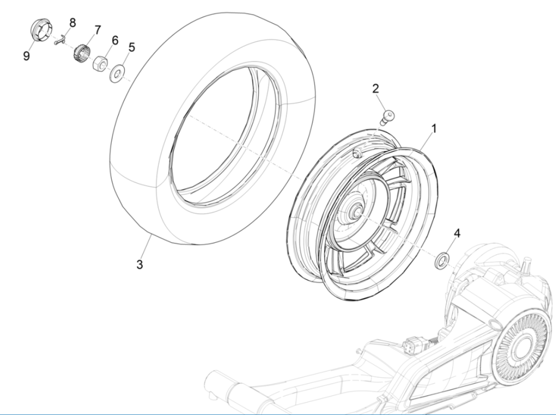Achterwiel Vespa Elettrica 45 KM/H Euro 5 2021