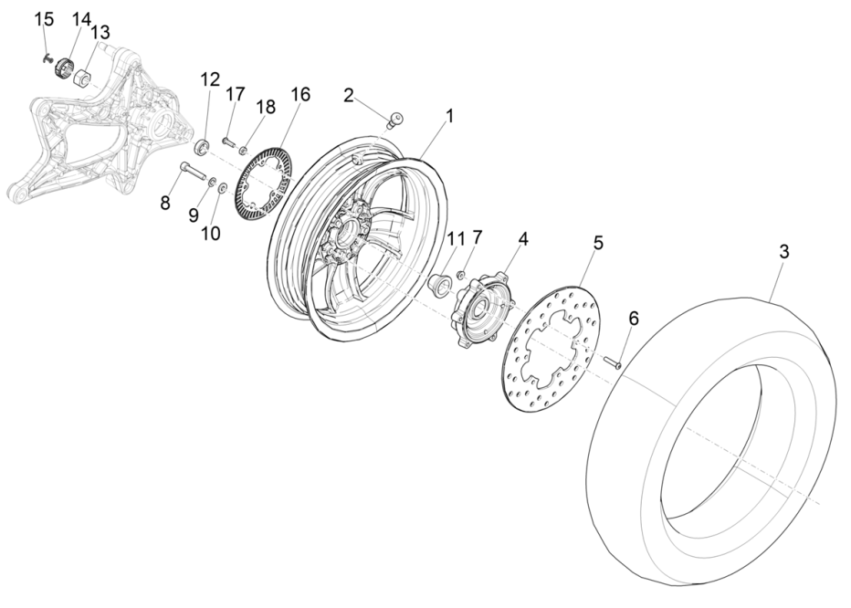 Achterwiel - Remschijf Vespa GTS 125 IE ABS Euro 5 2021