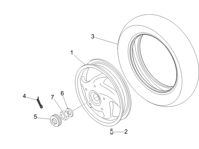 Achterwiel Vespa LXV 4-takt 2V 25km/u