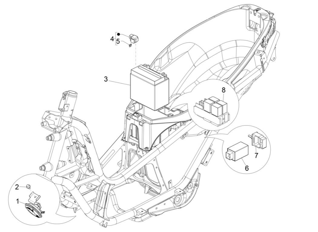 Accu - Claxon - Startrelais Piaggio MP3 300 HPE / 300 HPE Sport ABS Euro 5 2020-2022