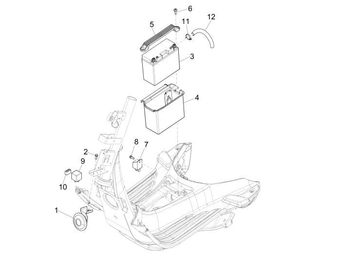 Accu - Claxon - Startrelais Vespa Sprint 50 2-takt