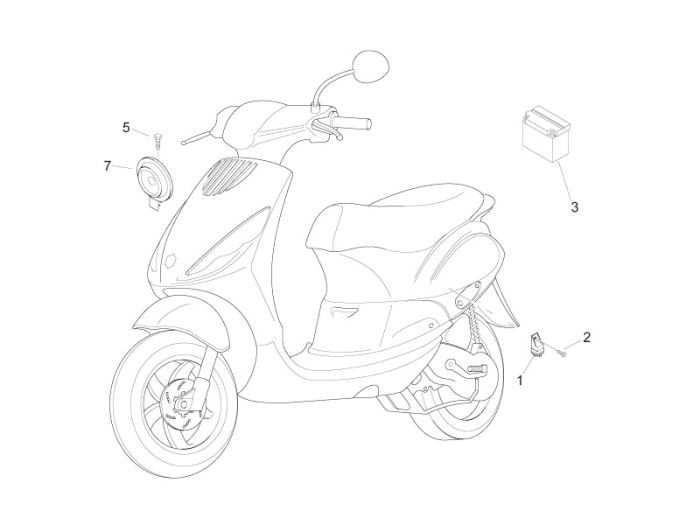 Accu - Claxon - Startrelais Piaggio Zip 2000 2-takt AC