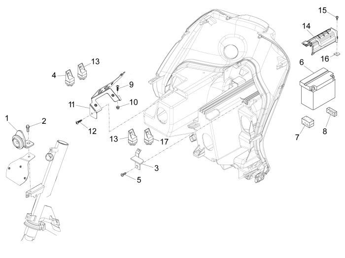 Accu - Claxon - Startrelais Piaggio New Fly 4-takt 2V