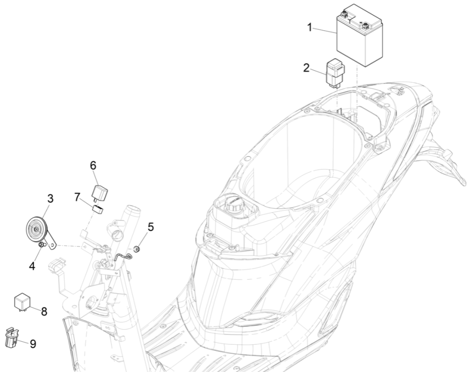 Accu - Claxon - Startrelais Piaggio Liberty 50 4-takt AC