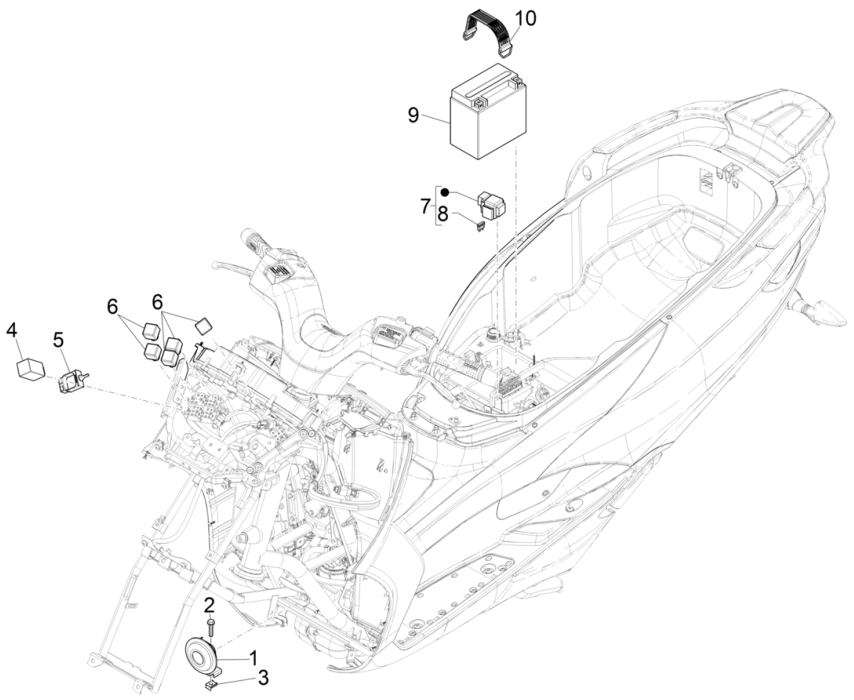 Accu - Claxon - Startrelais Piaggio MP3 350 Maxi Sport ABS Euro 4 2018-2020