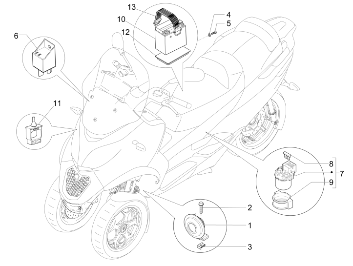 Accu - Claxon - Startrelais Piaggio MP3 500 LT Business 2014-2016