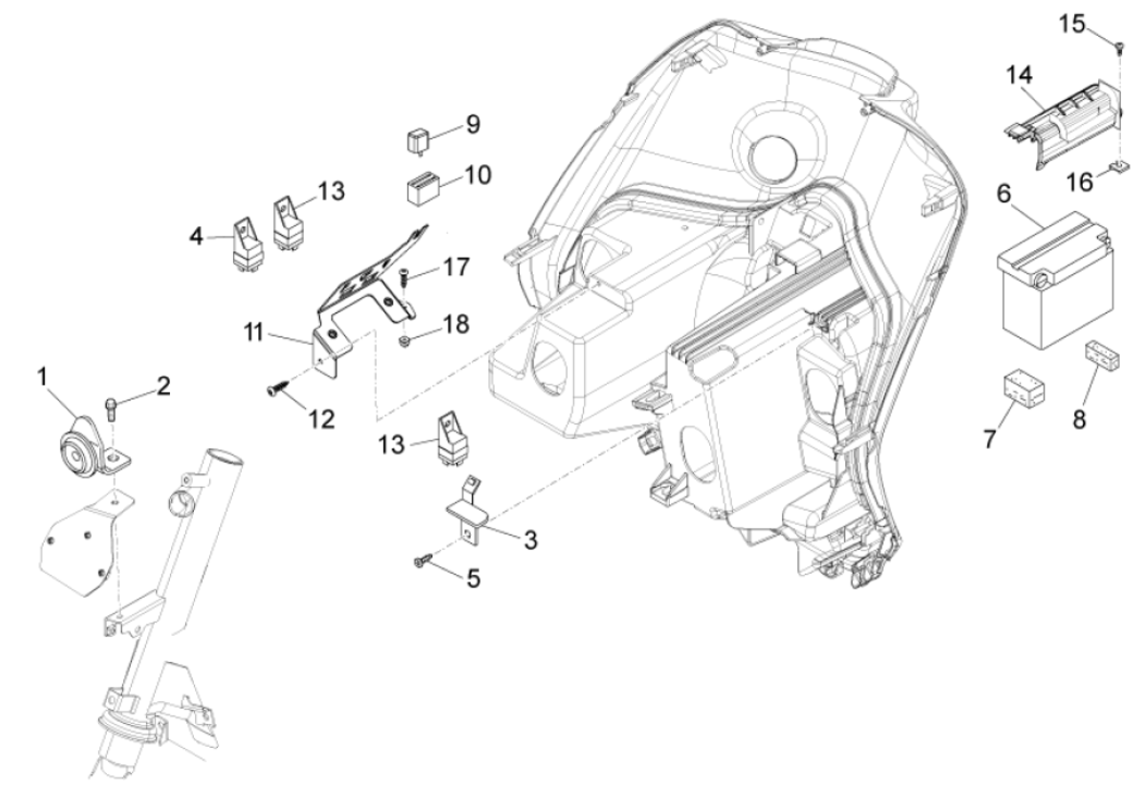 Accu - Claxon - Startrelais Piaggio Fly 125 IE 4-takt 3V Euro 3
