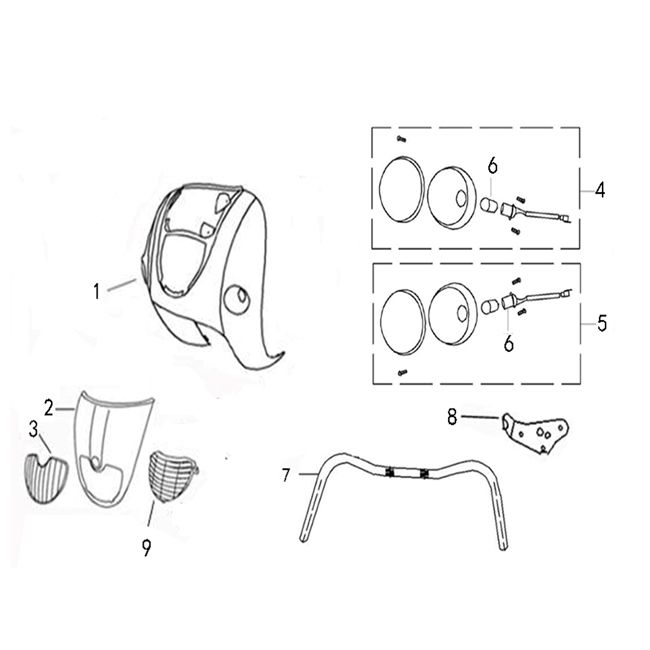 Voorkap - Knipperlichten voorzijde - Stuur China Grande Retro GT2 titanium/ goud