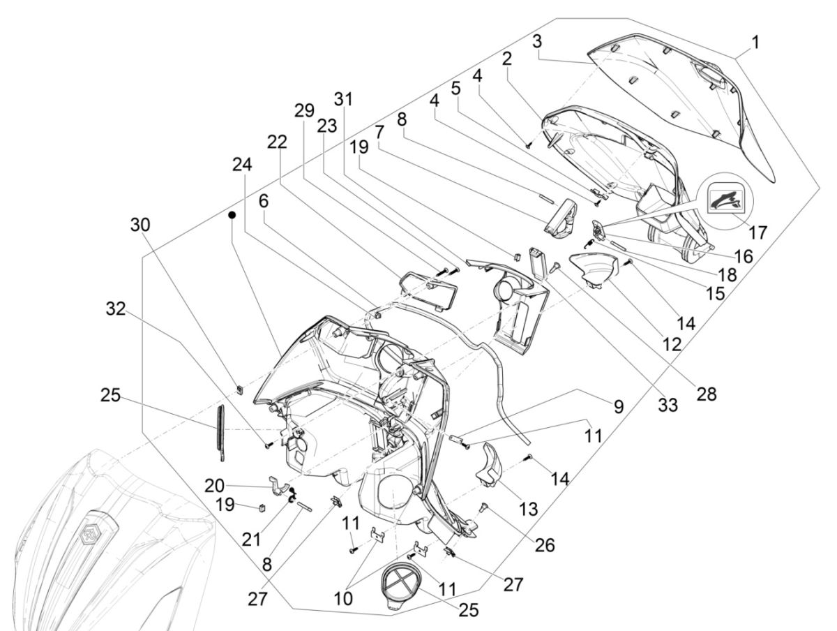 Beenschild Piaggio Beverly 300 IE ABS Euro 4 2016-2020