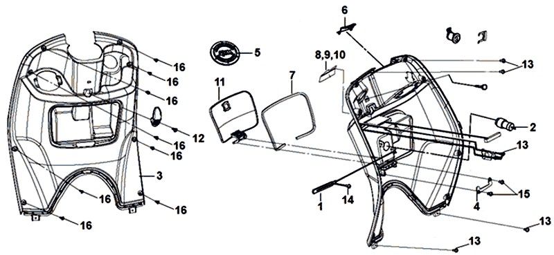 Bekleding binnenzijde Sym Mio 50i White Orange (WH-8018P OR-1495P)