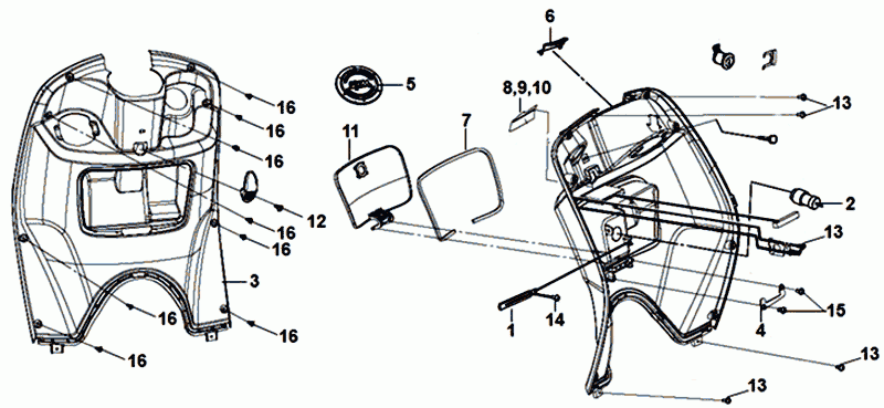 Beenschild Sym Mio 50i (GY-7450U BK-001C) Gray Black
