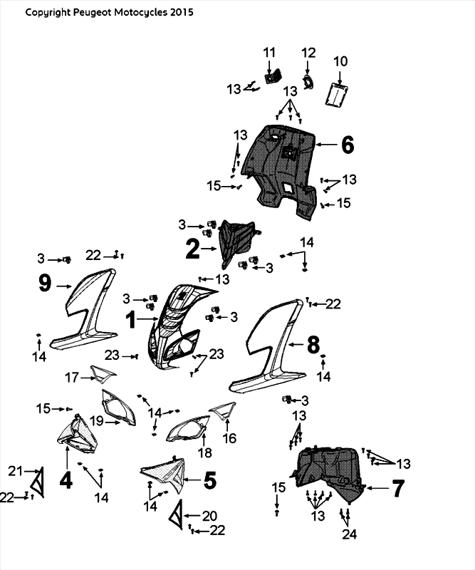Bekleding Peugeot Speedfight 4 50 2-takt LC zwartgroen