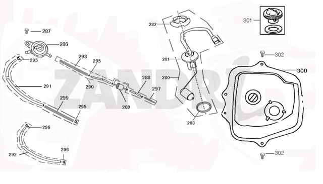 Benzinetank - Tankvlotter - Vacuümkraan Santini Capri rood