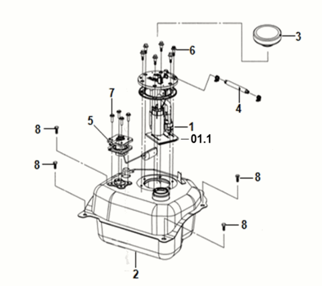 Benzinetank/ benzinevlotter Sym Symphony ST 125I E4