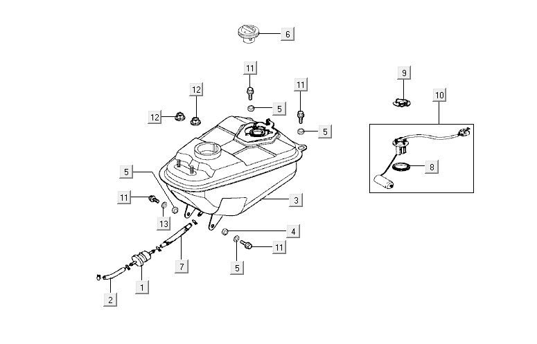 Benzinetank - Tankvlotter Kymco Activ 50 4-takt blauw-zwart