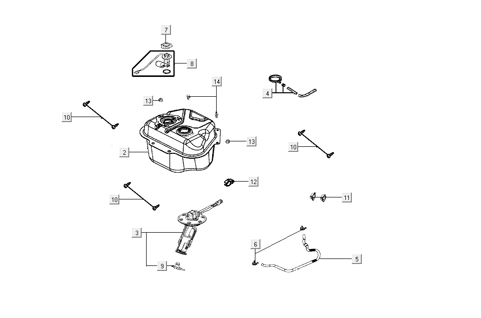 Benzinetank - Tankvlotter - Vacuümkraan Kymco Agility Delivery 4-takt Euro 4 zwart