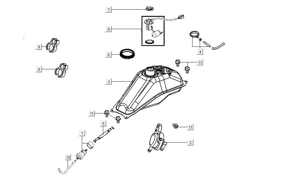 Benzinetank - Tankvlotter - Vacuümkraan Kymco K-Pipe 4-takt Glans Zwart