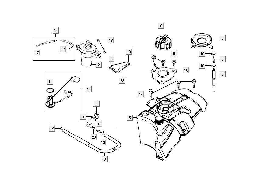 Benzinetank - Tankvlotter - Vacuümkraan Kymco People 50 2-takt rood