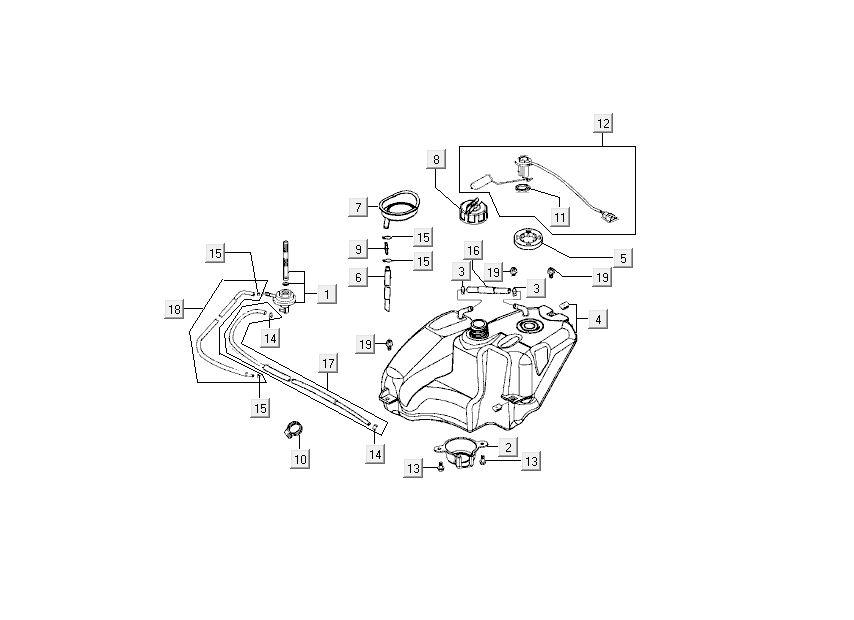 Benzinetank - Tankvlotter - Vacuümkraan Kymco Super9 50 2-takt AC oud model matzwart geel