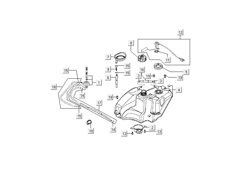 Benzinetank - Tankvlotter - Vacuümkraan Kymco Super9 2-takt nieuw model zilver