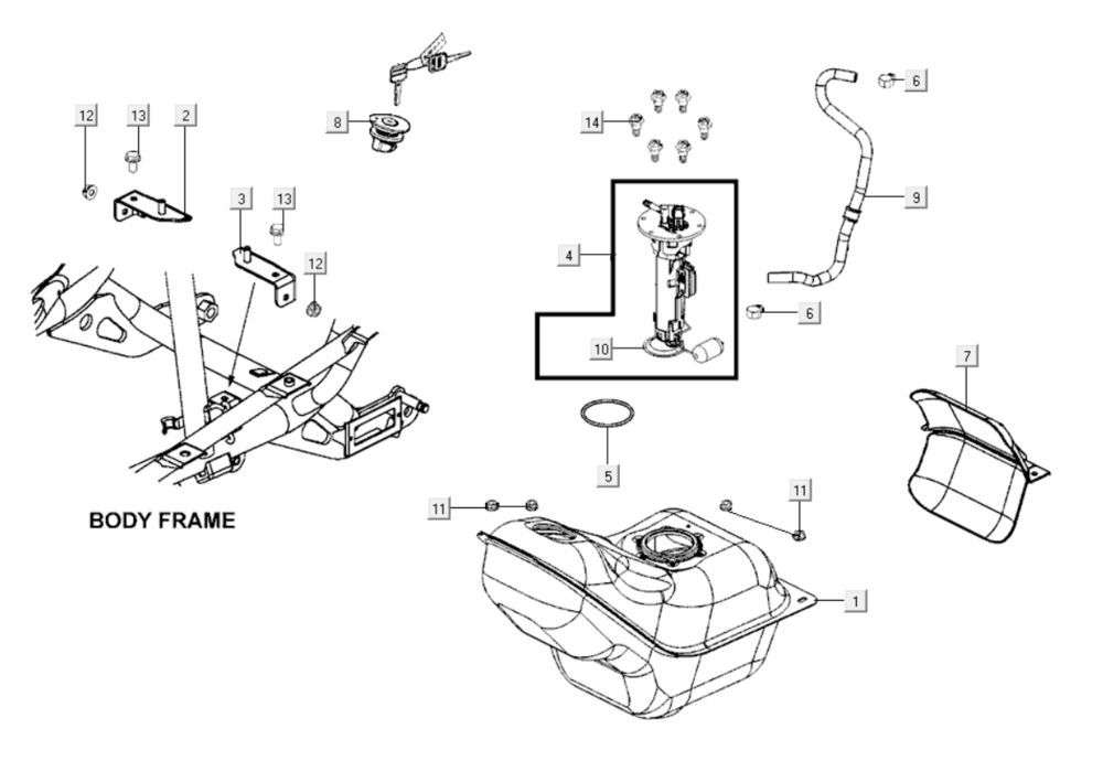 Benzinetank - Tankvlotter - Vacuümkraan Kymco Xciting 400i matzwart