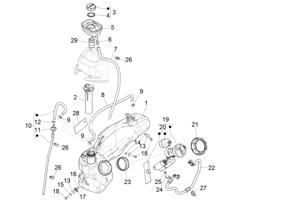 Benzinetank - Tankvlotter - Vacuümkraan Piaggio Liberty 50 4-takt AC IGET 3V Euro 4