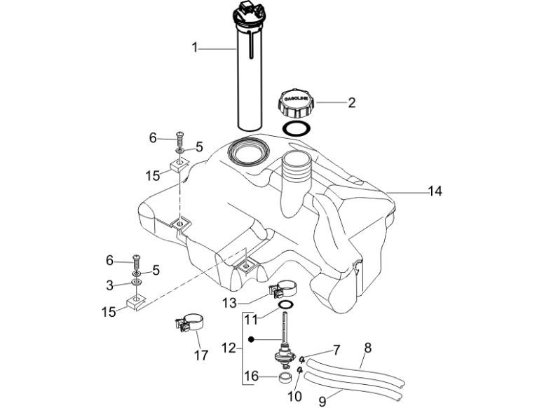 Benzinetank - Tankvlotter - Vacuümkraan Vespa LX 50 2-takt AC