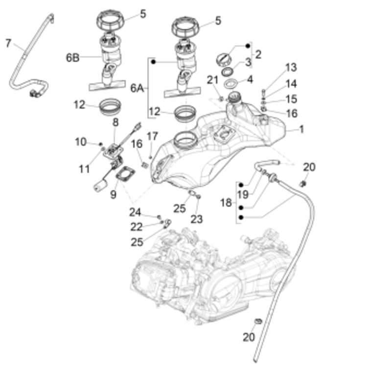 Benzinetank - Tankvlotter - Vacuümkraan Vespa Sprint 50 4-takt IGET 3V Euro 4