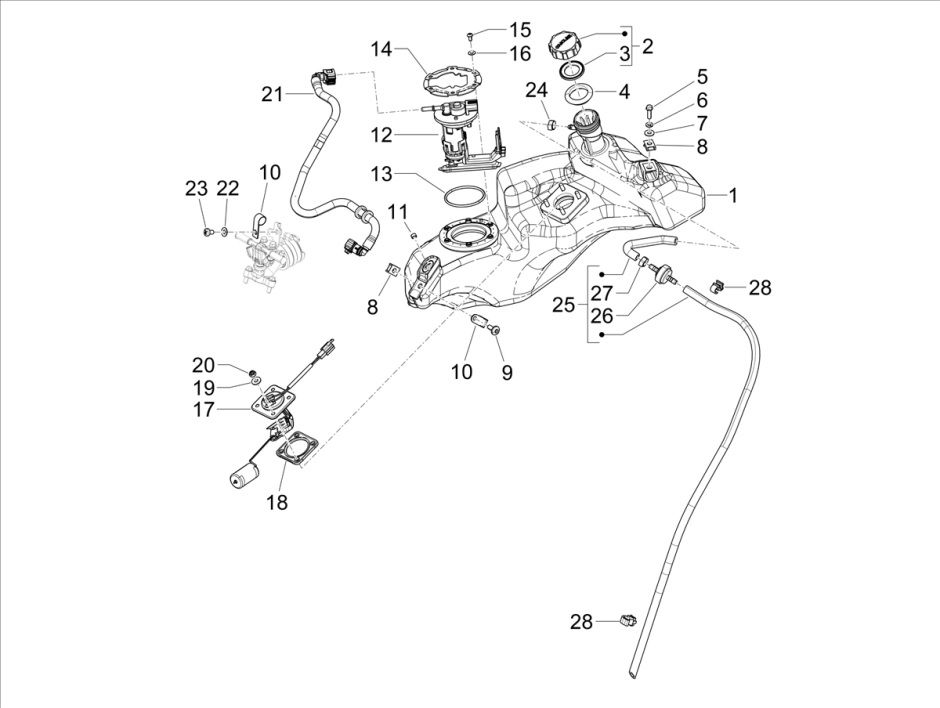 Benzinetank - Tankvlotter - Vacuümkraan Vespa Sprint 50 4-takt IGET 3V Euro 5