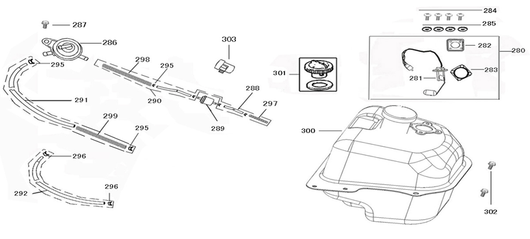 Benzinetank - Tankvlotter - Vacuümkraan Znen Revival zwart rood