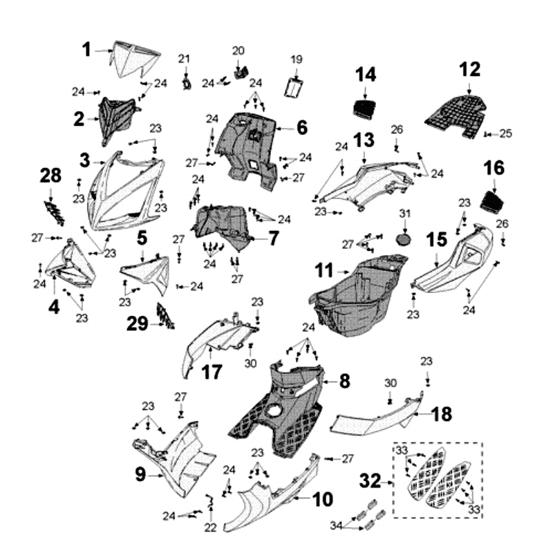 Kappen - Beplating - Helmbak Peugeot Speedfight 3 50 4-takt AC Rood