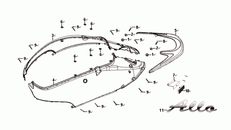 Motorschermen Sym Allo Euro 4 (BK-5560S) Bright Black