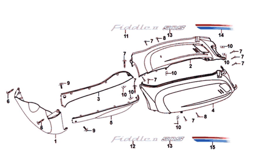 Motorschermen - Zijskirts - Onderspoiler Sym Fiddle II Euro 4 (BR-497U) Brown