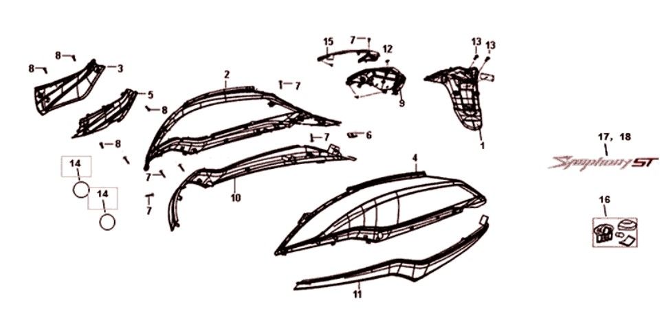 Motorschermen - Achterlicht - Achterspatbord Sym Symphony ST Euro 4 (BK-7C) light black