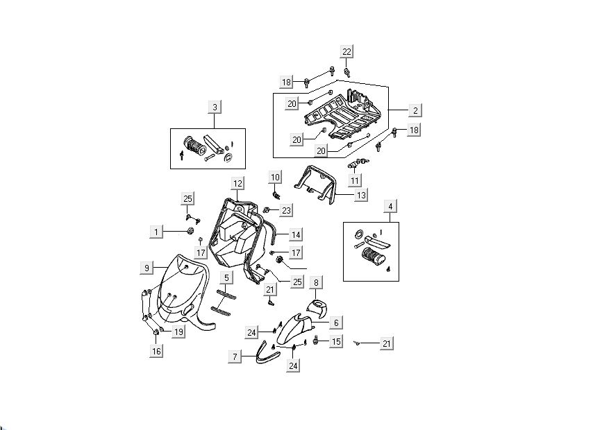 Voorkap - Beenschild - Treplank - Voorspatbord Kymco DJ 2-takt Zilver