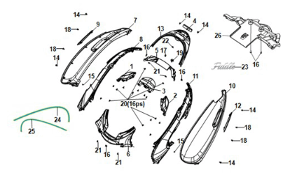 Motorschermen - Achterlicht Sym E-Fiddle ijswit (WH8028P)