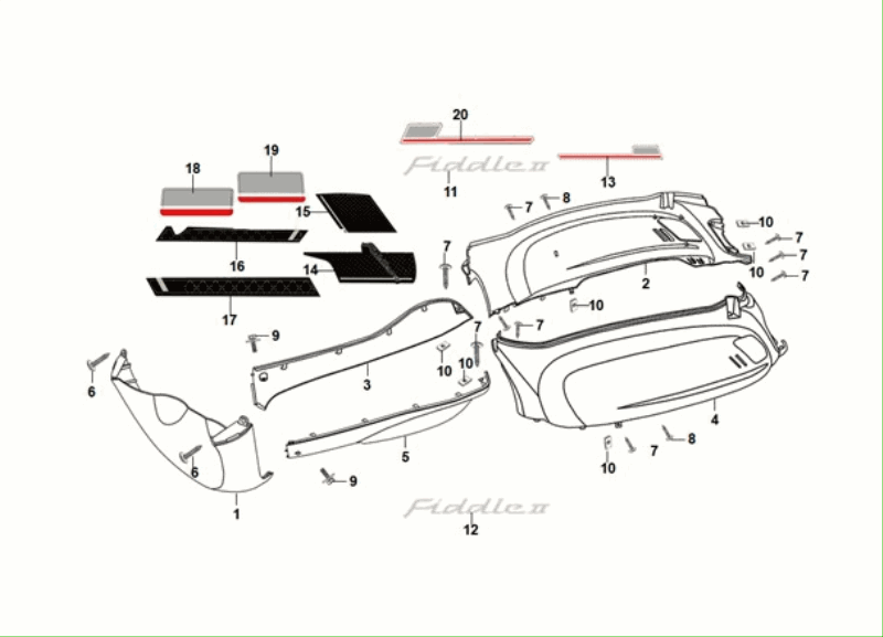 Motorschermen - Zijskirts - Onderspoiler Sym Fiddle ll 50 4-takt AC Euro 5 blauw (GY-7547UL)