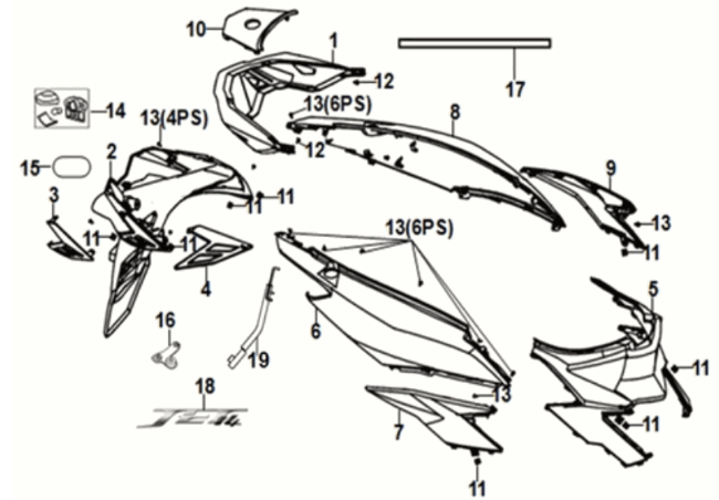 Body cover Sym Jet 14 125I LC E5 2021-2024 BLACK (BK-007U)