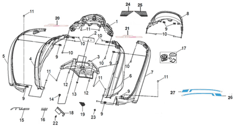 Body cover Sym Mio 50I E5 Matt Black (BK007U/BK001C)