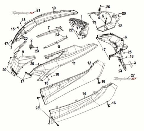Body cover tail light Sym Symphony ST E5 Gray / Red (GY-010U