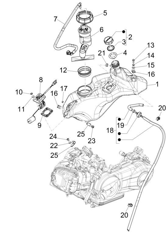 Benzinetank - Tankvlotter - Benzinepomp Vespa Primavera 125 3V IE ABS