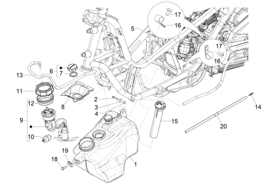 Benzinetank - Tankvlotter - Benzinepomp Piaggio MP3 300 HPE / 300 HPE Sport ABS Euro 5 2020-2022