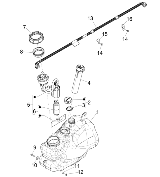 Benzinetank - Tankvlotter - Benzinepomp Piaggio MP3 350 Maxi Sport ABS Euro 4 2018-2020